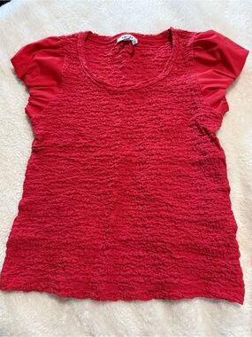 DKNY Red Textured Short Sleeve Top